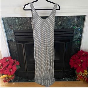 Athleta Gray and White Striped Maxi Dress